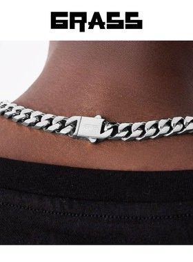 古巴链钛钢四面磨男士款潮牌百搭项链美式男生男款锁骨链男链子配