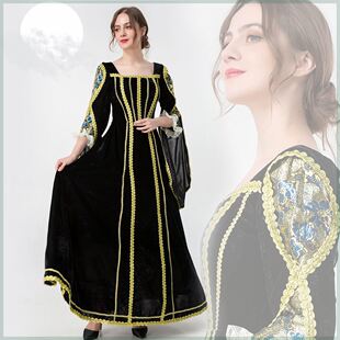 万圣节欧美中世纪复古连衣裙文艺复兴时期宫廷礼服大摆长裙演出服