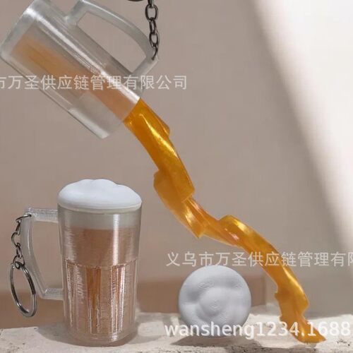 跨境3D打印Keychain扭曲啤酒杯酒桶挂件 搞怪仿真食玩钥匙扣26901