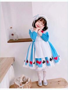 新款迪士尼儿童爱丽丝公主裙万圣节女童Alice cos女仆装活动表演