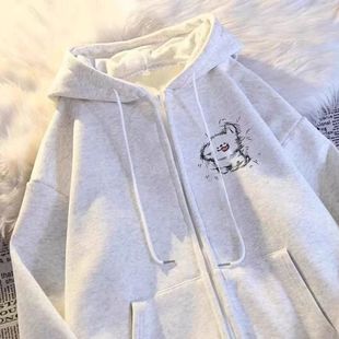 男女童同款秋冬季拉链连帽卫衣新款可爱线条小狗印花百搭休闲外套