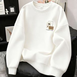 白色圆领卫衣男童2026新款中大童秋冬款加绒学生宽松百搭潮流上衣