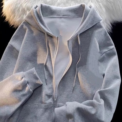 男童麻灰纯色秋冬季连帽开衫卫衣