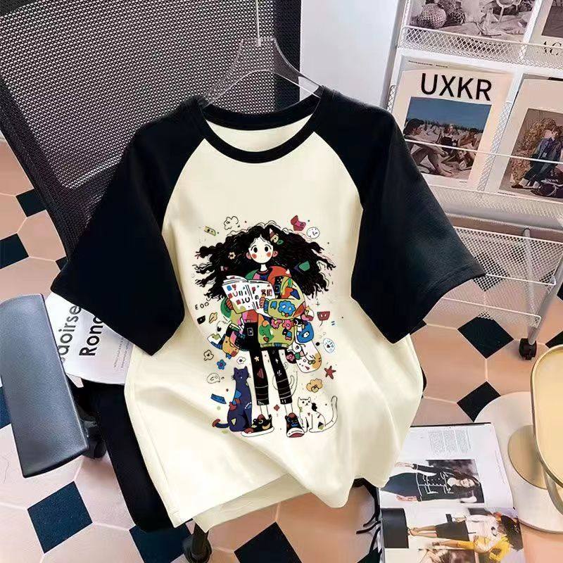 女童短袖t恤2024夏季新款儿童夏装纯棉印花拼接上衣女孩宽松半袖,童装/婴儿装/亲子装,T恤,淘宝优惠券,粉丝福利购,淘宝优惠卷