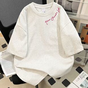 中大童100%纯棉美感英文潮流短袖2026新款男女童学生百搭上衣ins