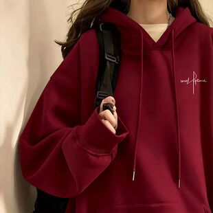 男女童本命年酒红色银狐绒2026新款中大童连帽套头卫衣秋冬年帽衫