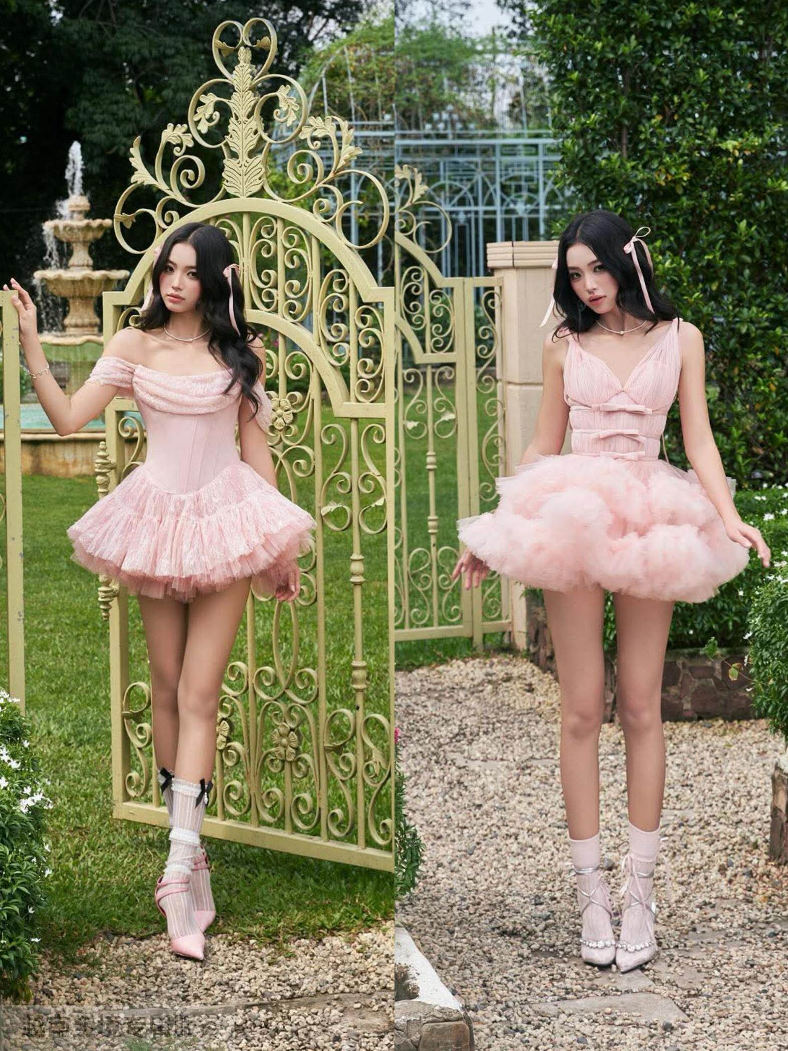 越在线越南小众kathy新款甜美少女粉色蛋糕短裙礼服/蓬蓬连衣裙