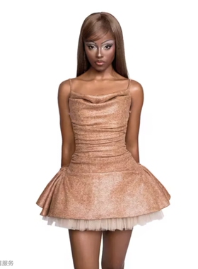 越在线越南小众lsoul新款甜美公主风荡领褶皱吊带连衣裙