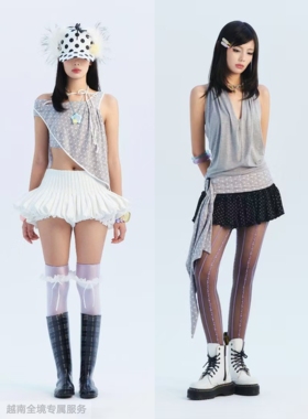 越在线越南小众mangata时尚气质小心机镂空/吊带背心短裙套装