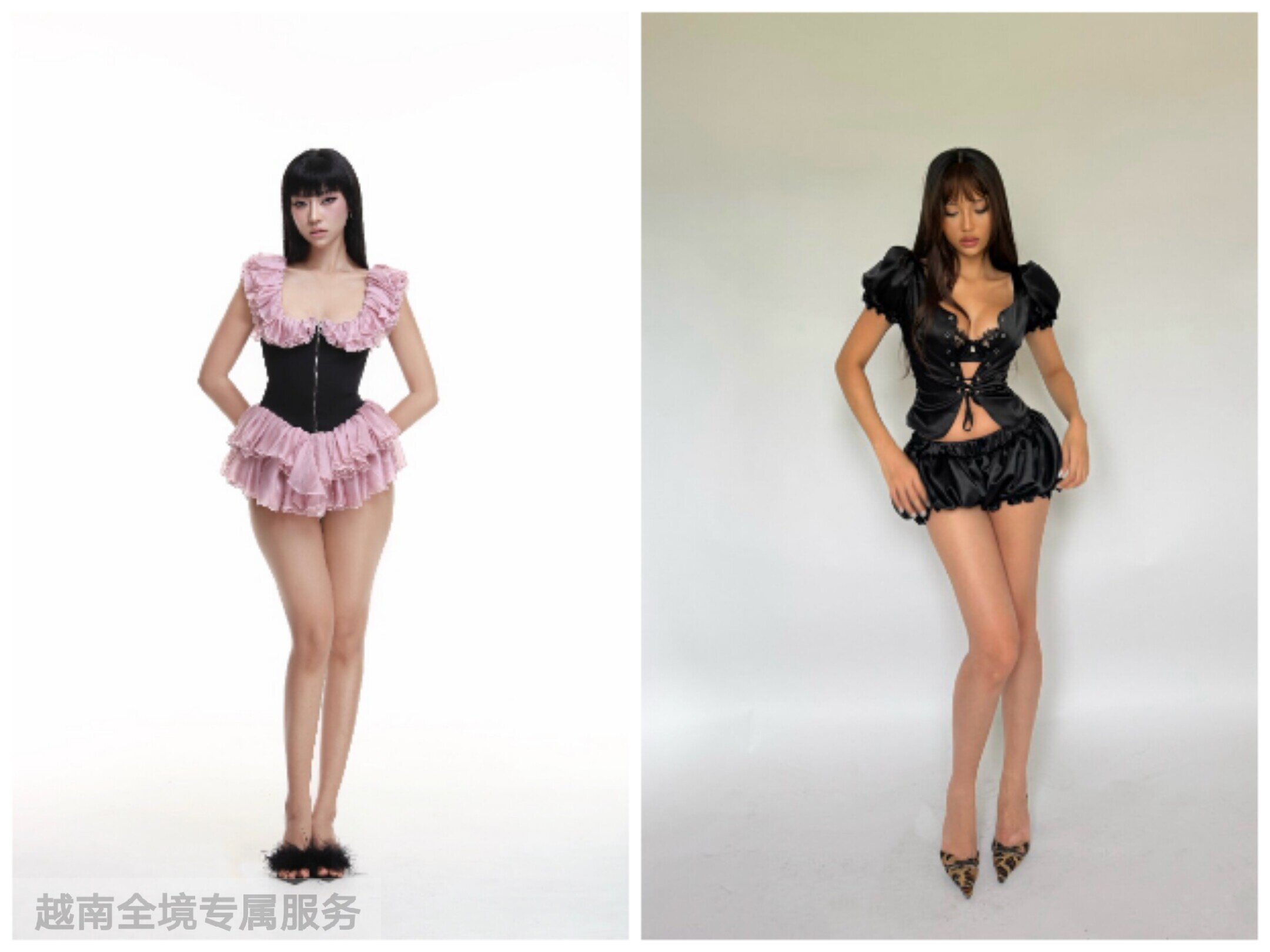 越在线越南小众bae新款纯欲方领荷叶摆连衣裙+抽绳束身衣短裤套装