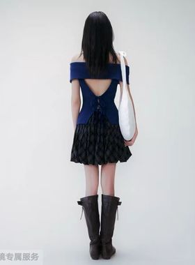 越在线越南小众品牌Cuddle新款格纹拼接修身显瘦半身裙