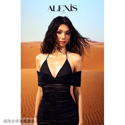越在线越南小众Alexis新款性感网纱裹胸晚礼服修身露肩长款绷带裙