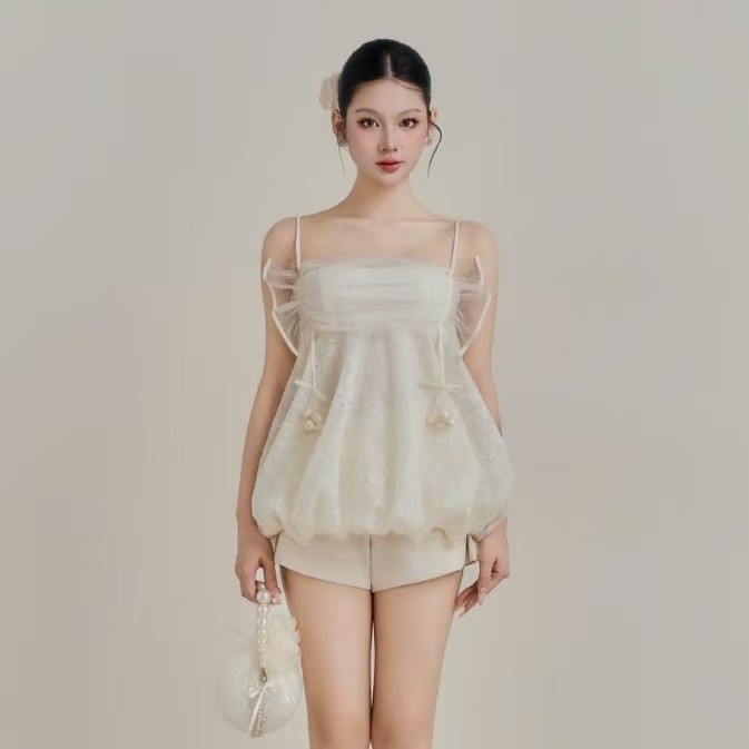 越在线越南小众colin甜美可爱公主风花苞蓬蓬吊带背心超短裙