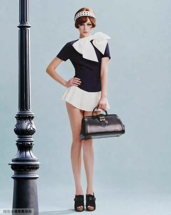 越在线越南小众ibiboss新款优雅气质蝴蝶结拼接短裙连衣裙