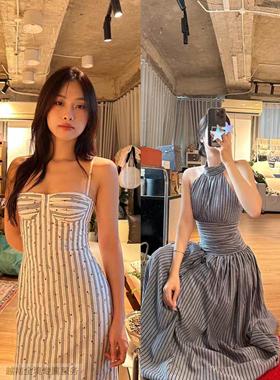 越在线越南小众afrodille新款吊带气质修身短裙/条纹长裙连衣裙