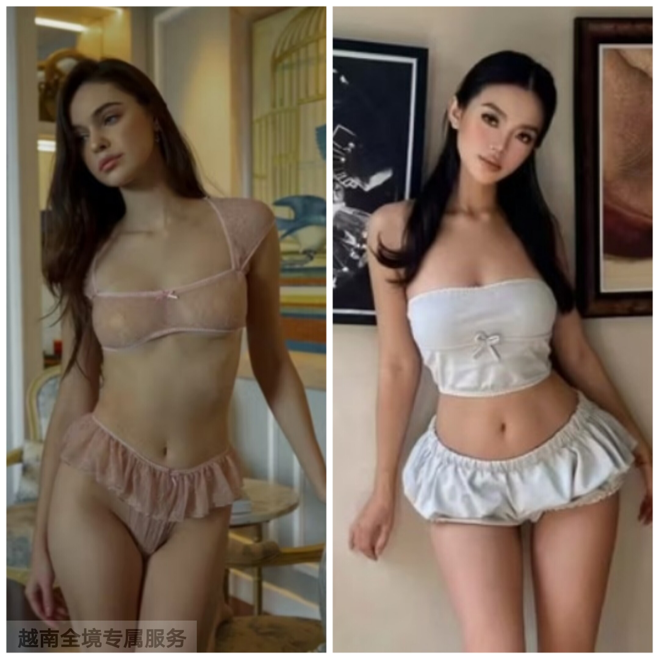 越在线越南小众onsra新款抹胸花边短裤套装+蕾丝短款荷叶边套装