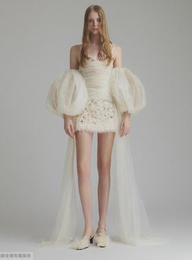 虞书欣同款越在线越南小众ononmade新款性感亮片袖套短裙连衣裙