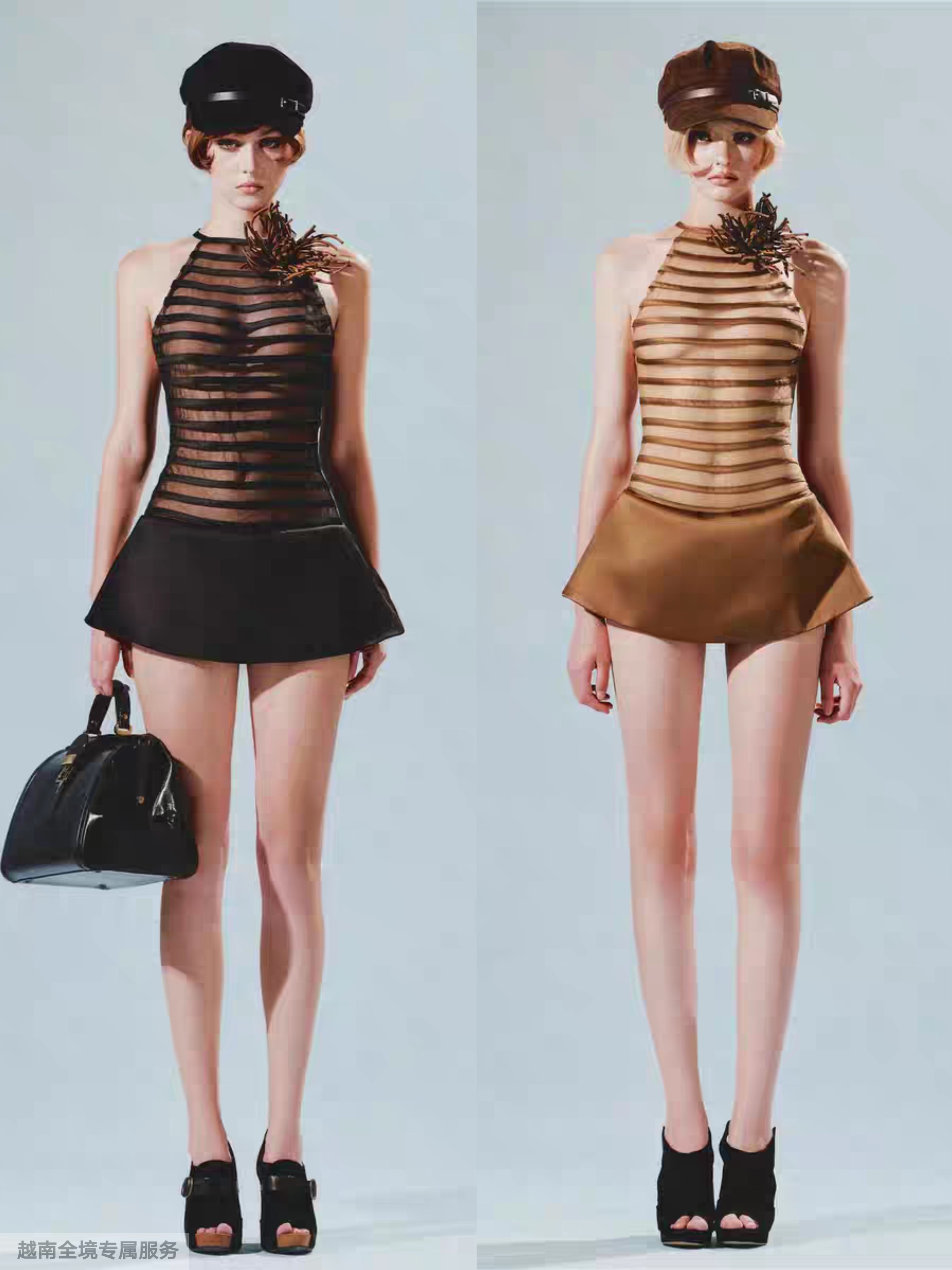 越在线越南小众ibiboss新款性感辣妹风显瘦条纹微透短裙连衣裙