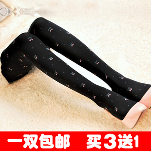 樱桃提花连裤袜女春秋薄款天鹅绒中厚印花黑白色丝袜防勾丝打底袜