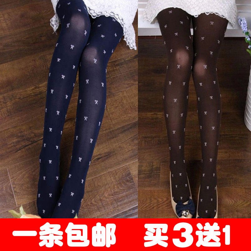 提花蝴蝶结丝袜春秋中厚连裤袜女