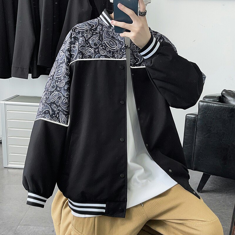秋季棒球衫男装反光腰果花夹克棒球服外套男加肥加大码胖子衣服,男装夹克,星座909-2（原星座717-2）