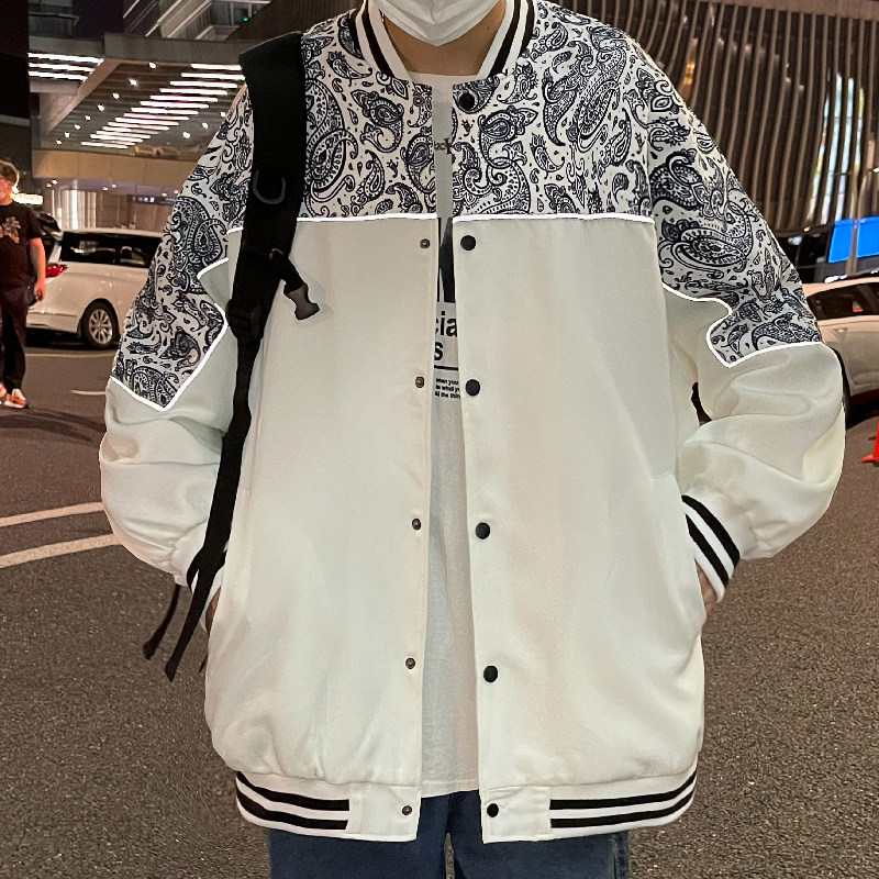 秋季棒球衫男装反光腰果花夹克棒球服外套男加肥加大码胖子衣服,男装夹克,星座909-2（原星座717-2）