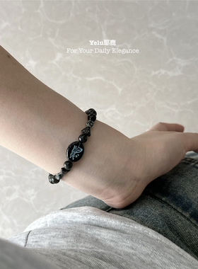 Yelu原创「玄契」大珠版天然彩曜石捷克珠小众复古百搭手串男女