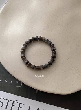 Yelu耶鹿天然蓝彩石竹节手串黑尖晶隔珠复古百搭款竹节手链男女