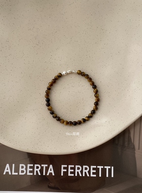 Yelu原创4mm天然虎眼石纯银珍珠手串复古高级感简约百搭手链女