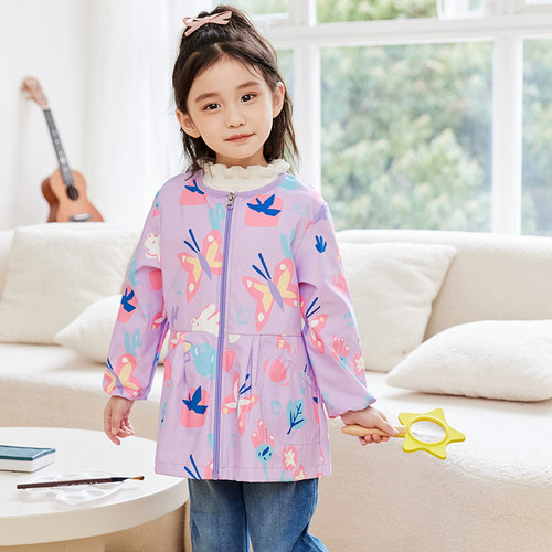 女童罩衣洋气防水外套儿童长袖秋冬小孩羽绒服罩衫宝宝吃饭围护衣
