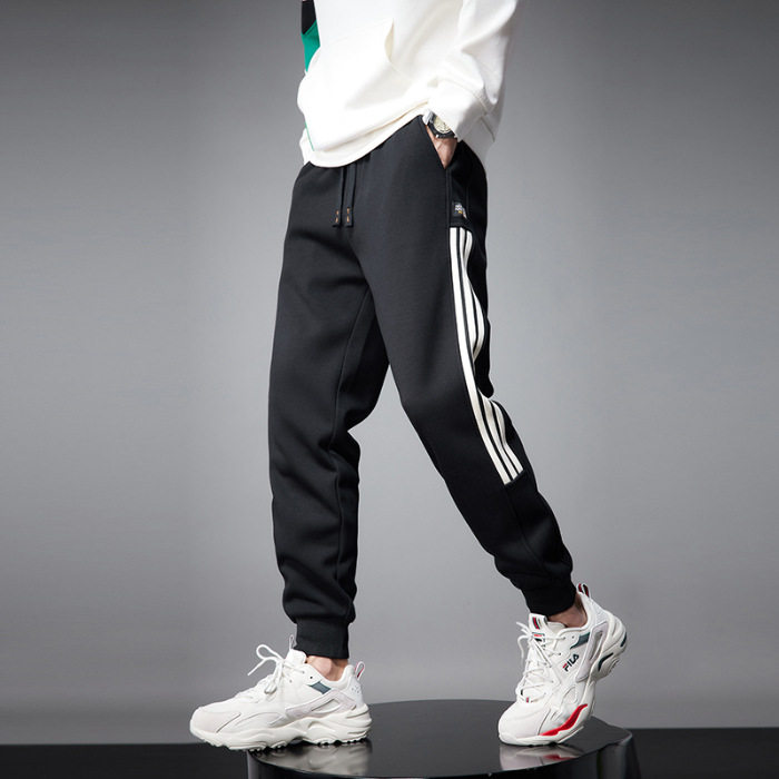 高端男士卫裤春季新款针织卫裤大码宽松直筒运动裤加绒休闲裤男裤