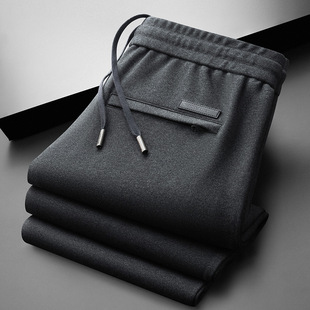 高端直筒休闲男裤2025春季新款阔腿裤宽松长绒棉中年爸爸休闲男裤