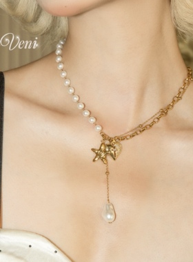 CIYAVENI复古轻奢珍珠十字架项链