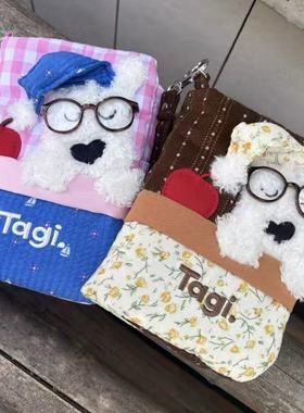 Tagi.《哈哈》小狗温暖晚安可爱旅行护照夹收纳包证件卡包帆布包
