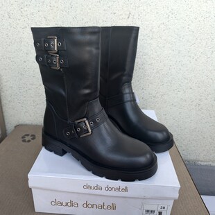 超赞出口外贸大码中筒靴 帅气皮带扣低跟厚底西部靴骑士靴36-41码