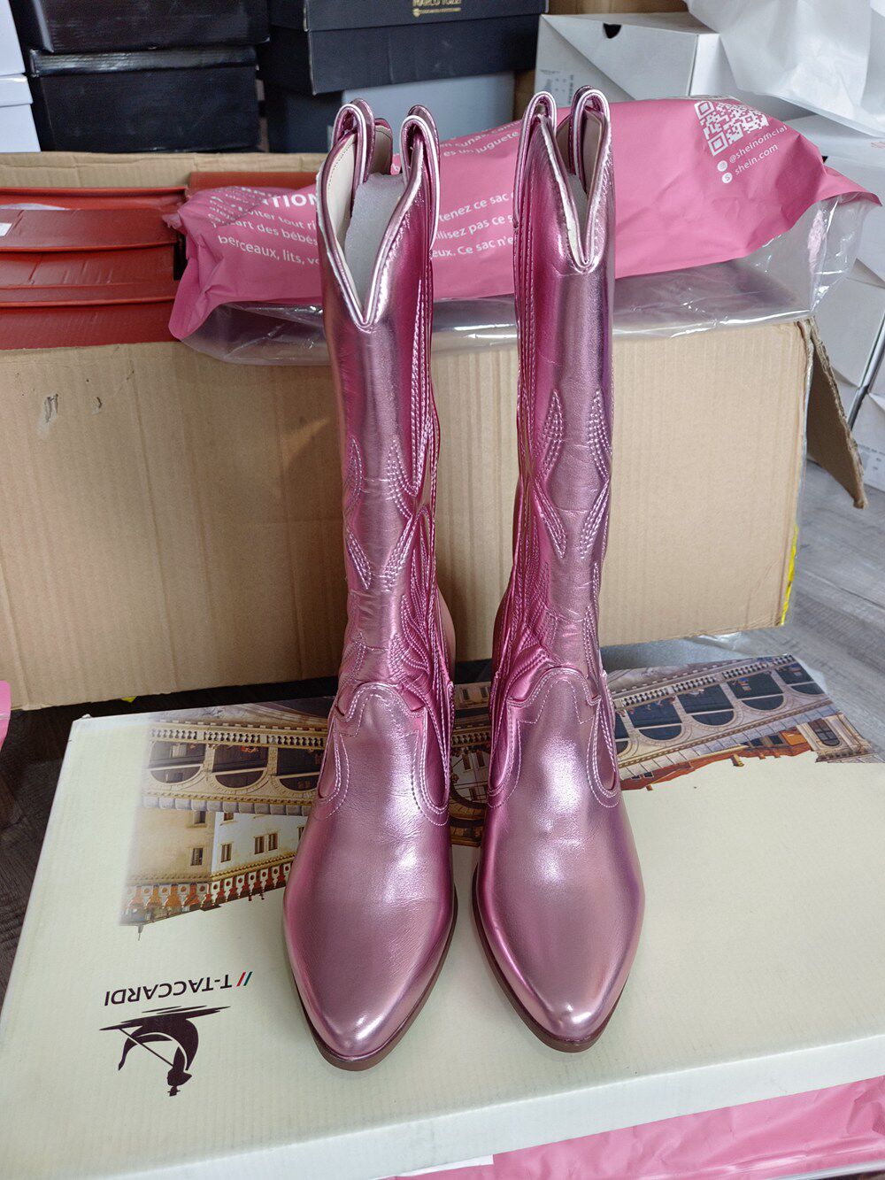 슈퍼 아름다운 수출 대외 무역 대형 여성 부츠 작은 지적 발가락 두꺼운 뒤꿈치 서부 카우보이 부츠 승마 부츠 높은 부츠 35-43