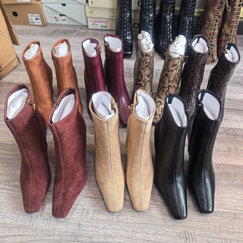 轻奢出口外贸CIR*大码真皮女短靴 多色羊皮方头细高跟时装靴36-43,女鞋,时装靴,淘宝优惠券,粉丝福利购,淘宝优惠卷