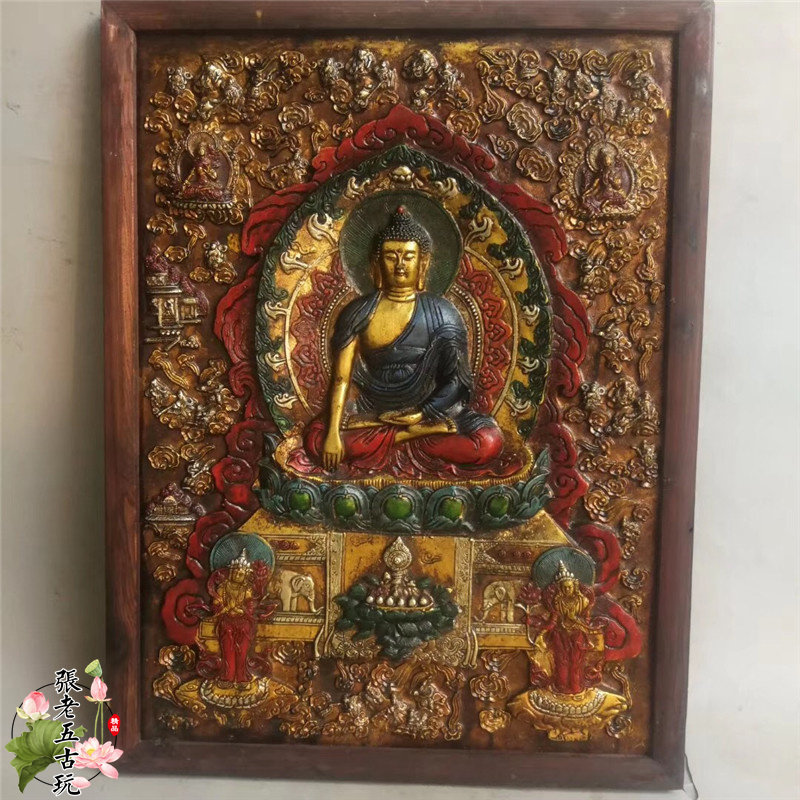 老木架木框西藏尼泊尔彩绘唐卡画像宗教佛像家居装饰摆件挂画佛祖