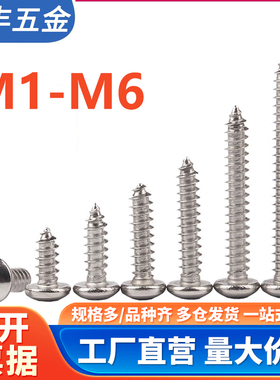 304不锈钢圆头自攻螺丝钉盘头十字木螺钉PA尖尾小螺丝钉M1M2M3-M6