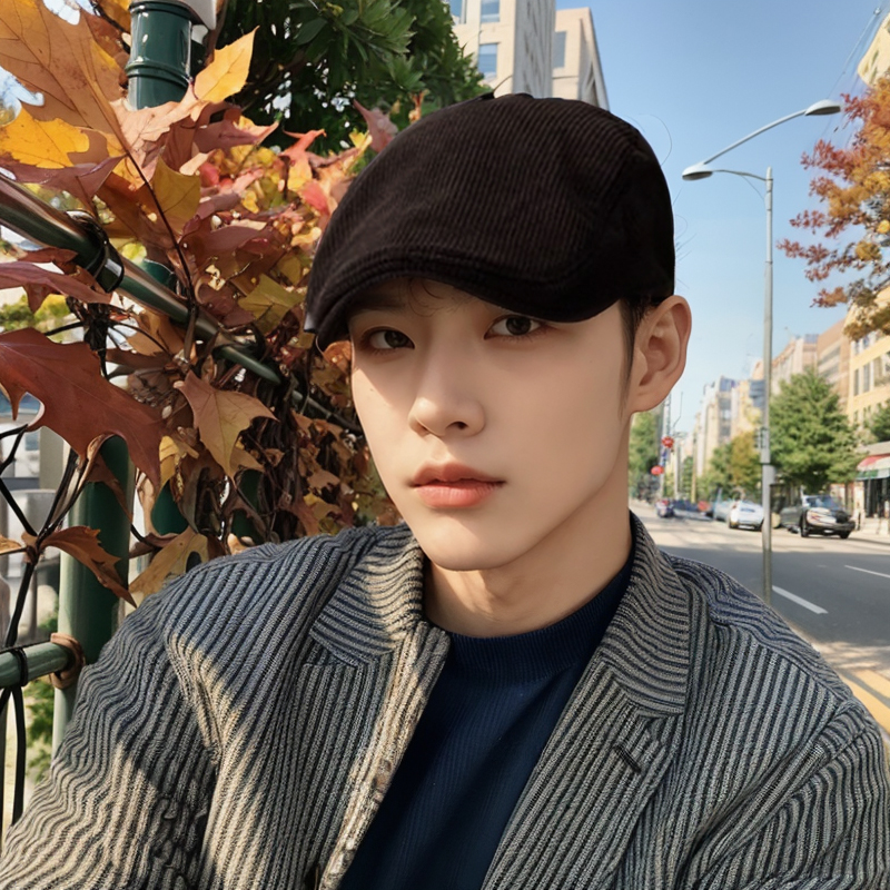 反戴贝雷帽灯芯绒街头复古前进鸭舌帽男日系复古休闲画家帽子潮牌