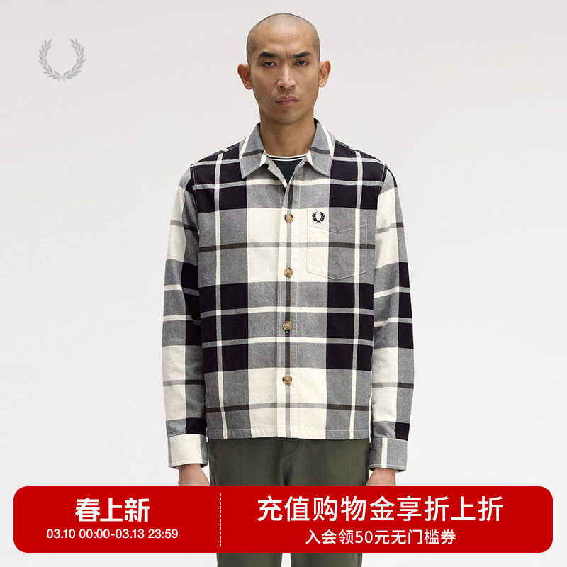 FRED PERRY男装衬衫式格纹夹克2025秋季新款复古型男外套M1724XMP