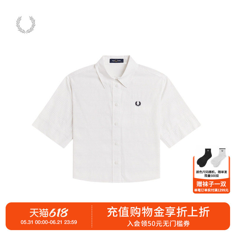 FRED PERRY女装纯色短袖衬衫2026夏季新款简约基础款翻领排扣上衣