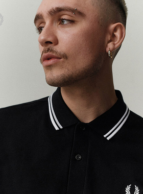 FRED PERRY男士休闲POLO衫冬季宽松条纹麦穗刺绣长袖上衣潮M3636