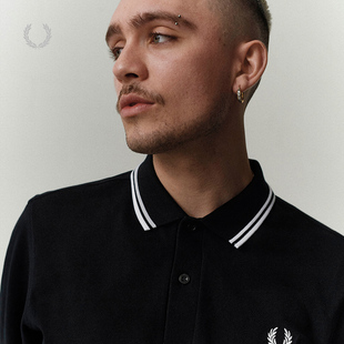 宽松条纹麦穗刺绣长袖 FRED 冬季 休闲POLO衫 上衣潮M3636 PERRY男士