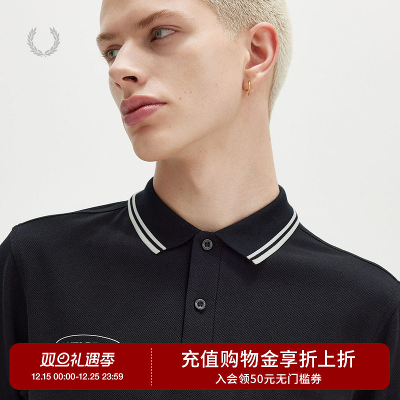 FRED PERRY男士POLO衫冬季英伦宽松条纹麦穗刺绣短袖上衣棉M8565