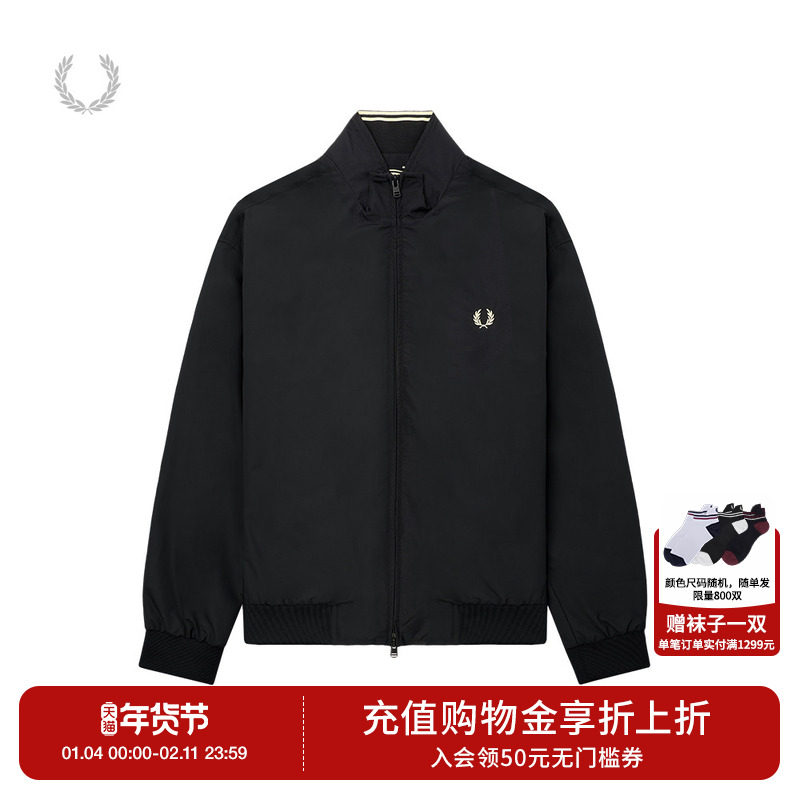 FRED PERRY男士休闲夹克2025冬季拉链麦穗刺绣宽松立领外套J2660