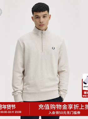 FRED PERRY男士休闲卫衣2025冬季条纹拉链半开襟麦穗刺绣潮M3574