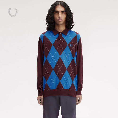FREDPERRY菱格纹polo领针织衫