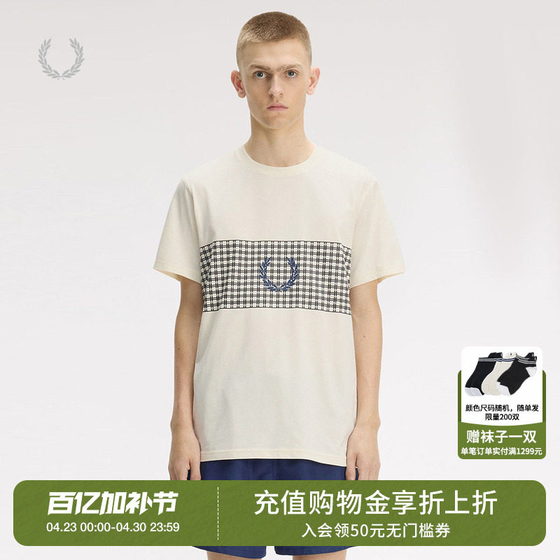 FRED PERRY男装短袖T恤2026夏季新款休闲时尚圆领麦穗宽松半袖