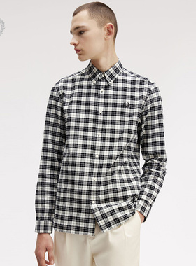 FRED PERRY男士休闲衬衫2025冬季英伦格子麦穗刺绣长袖衬衣M1743